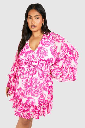 Womens Plus Floral Wrap Extreme Sleeve Smock Dress - - 16 - boohoo - Modalova