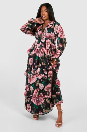 Womens Plus Floral Chiffon Ruffle Maxi Dress - - 18 - boohoo - Modalova