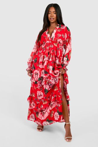 Womens Plus Floral Chiffon Ruffle Maxi Dress - - 16 - boohoo - Modalova
