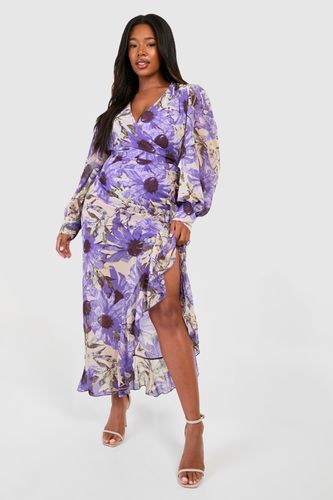 Womens Plus Floral Ruffle Wrap Maxi Dress - - 16 - boohoo - Modalova