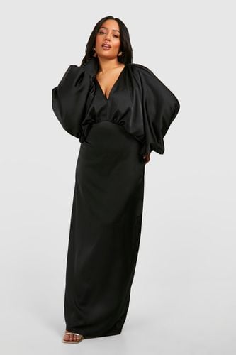 Womens Plus Satin Plunge Blouson Sleeve Maxi Dress - - 16 - boohoo - Modalova