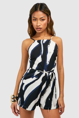 Womens Striped Tie Detail Printed Playsuit - - 16 - boohoo - Modalova