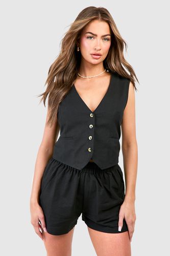 Womens Linen Look Waistcoat & Relaxed Fit Shorts - - 12 - boohoo - Modalova