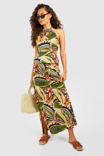 Womens Bohemian Print Linen Look Longline Top & Maxi Skirt - - 12 - boohoo - Modalova
