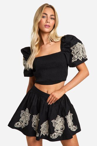 Womens Embroidered Puff Sleeve Top - - 10 - boohoo - Modalova