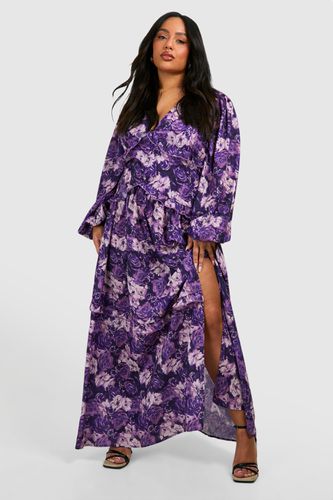 Womens Plus Floral Print Frill Waist Detail Maxi Dress - - 18 - boohoo - Modalova