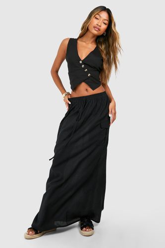Womens Linen Look Cargo Column Maxi Skirt - - 16 - boohoo - Modalova