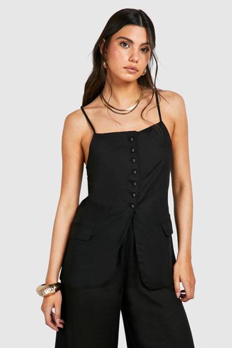 Womens Linen Look Button Front Longline Waistcoat - - 14 - boohoo - Modalova