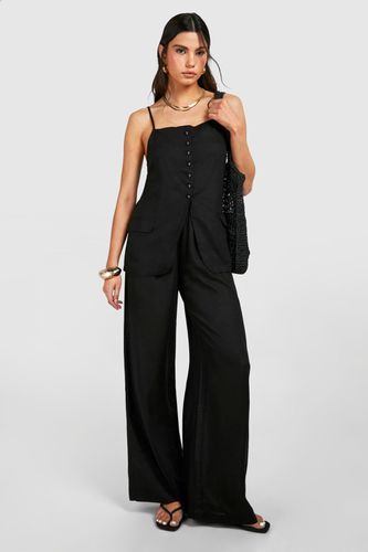 Womens Linen Look Wide Leg Trouser - - 10 - boohoo - Modalova