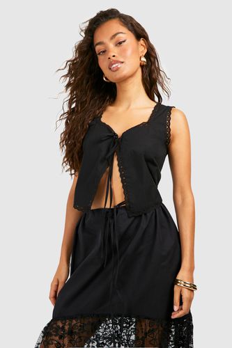 Womens Lace Trim Tie Front Crop - - 16 - boohoo - Modalova