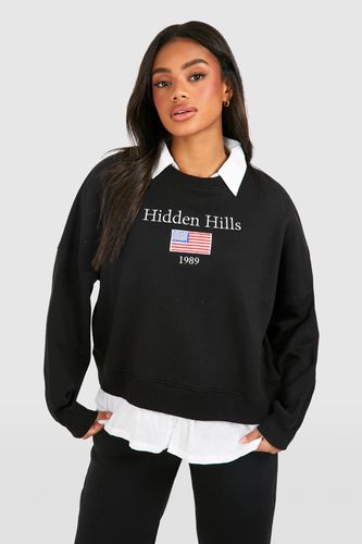Womens Hidden Hills Slogan Poplin Insert Oversized Sweatshirt - - L - boohoo - Modalova