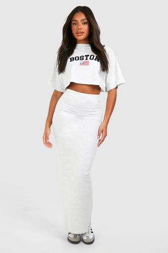 Womens Boston Slogan Cropped T-shirt And Skirt Set - - XL - boohoo - Modalova