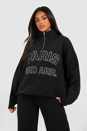 Womens Paris Self Fabric Applique Oversized Sweatshirt - - S - boohoo - Modalova