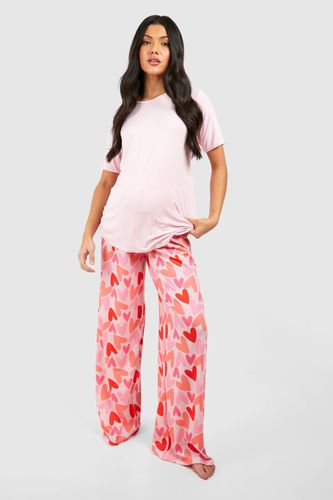 Womens Maternity Heart Print Trouser Pyjama Set - - 14 - boohoo - Modalova