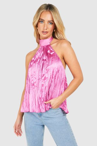 Womens Textured Satin Halter Neck Blouse - - 12 - boohoo - Modalova