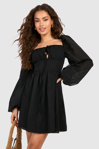 Womens Chiffon Blouson Sleeve Milkmaid Mini Dress - - 12 - boohoo - Modalova