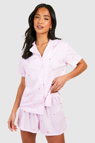 Womens Petite Pinstripe Short Sleeve Pyjama Set - - 10 - boohoo - Modalova