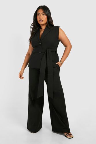 Womens Plus Linen Elasticated Trouser - - 16 - boohoo - Modalova