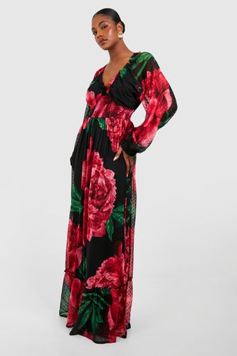 Womens Tall Floral Print Dobby Shirred Maxi Dress - - 10 - boohoo - Modalova
