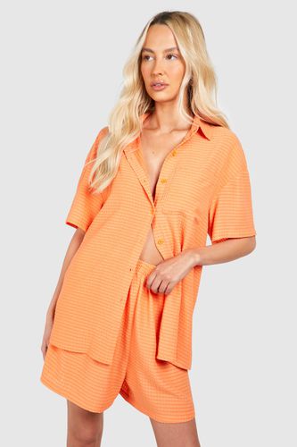 Womens Tall Woven Textured Shirt & Short Set - - 14 - boohoo - Modalova