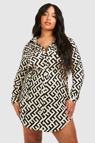 Womens Plus Mono Printed Shirt Dress - - 22 - boohoo - Modalova