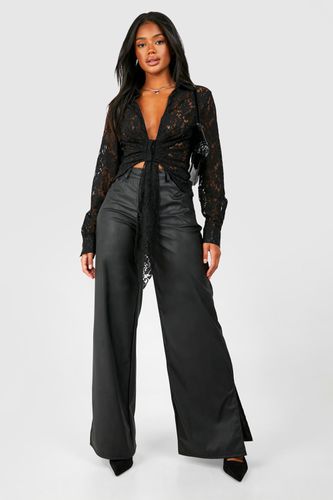 Womens Leather Look Front Split Hem Trouser - - 14 - boohoo - Modalova