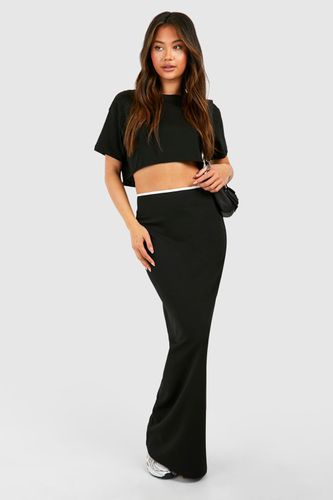 Womens Contrast Binding Crepe Maxi Skirt - 10 - boohoo - Modalova