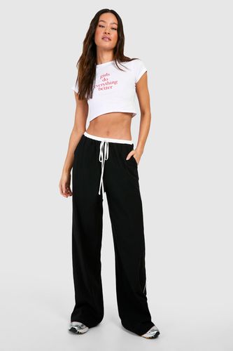 Womens Tall Linen Contrast Piping Wide Leg Trousers - - 18 - boohoo - Modalova