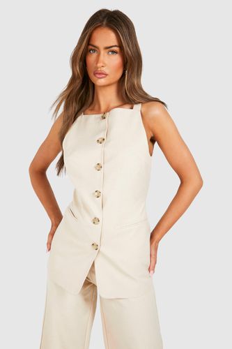 Womens Textured Mock Horn Button Front Longline Waistcoat - - 10 - boohoo - Modalova