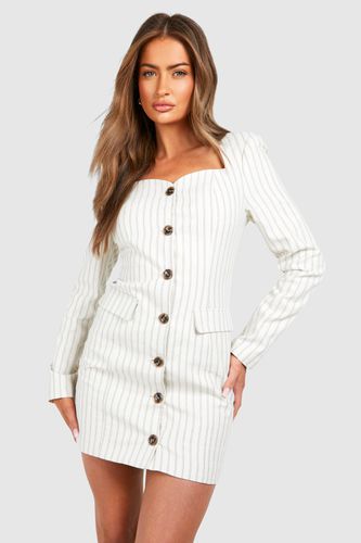 Womens Linen Look Mono Stripe Square Neck Mini Dress - - 16 - boohoo - Modalova