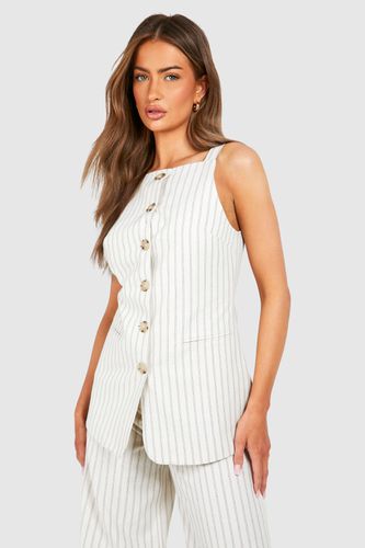 Womens Textured Pinstripe Mock Horn Button Longline Waistcoat - - 14 - boohoo - Modalova