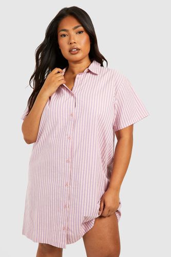 Womens Plus Stripe Short Sleeve Oversized Shirt Dress - - 16 - boohoo - Modalova
