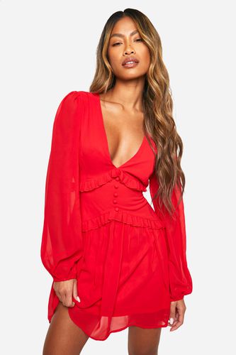 Womens Ruffle Smock Mini Dress - - 12 - boohoo - Modalova