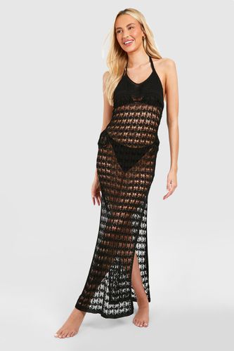 Womens Tall Crochet Knitted Halterneck Beach Midaxi Dress - - 18 - boohoo - Modalova