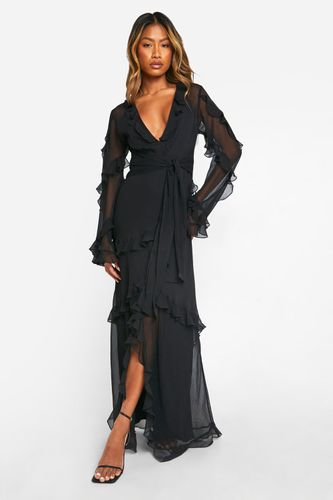Womens Chiffon Waterfall Sleeve Ruffle Maxi Dress - - 10 - boohoo - Modalova