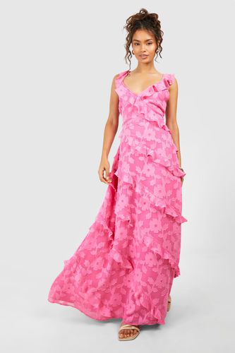 Womens Jacquard Ruffle Strappy Maxi Dress - - 12 - boohoo - Modalova