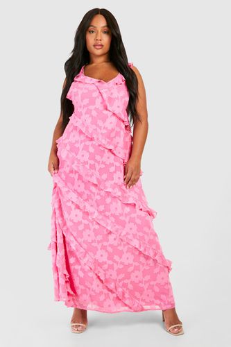 Womens Plus Jacqard Ruffle Strappy Maxi Dress - - 16 - boohoo - Modalova