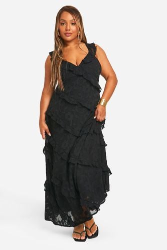 Womens Plus Jacqard Ruffle Strappy Maxi Dress - - 20 - boohoo - Modalova