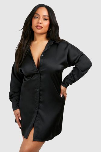 Womens Plus Satin Shirt Dress - - 16 - boohoo - Modalova