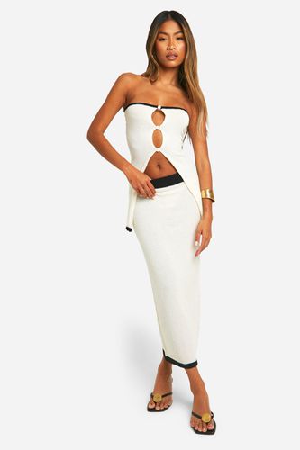 Womens Contrast Binding Towelling Bandeau Top And Skirt Knitted Set - - S - boohoo - Modalova