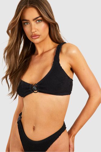 Womens Shell Crinkle Plunge Bikini Top - - 14 - boohoo - Modalova