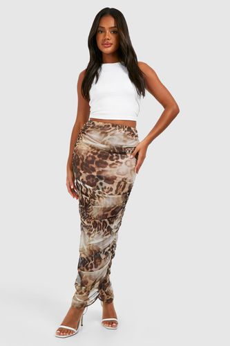 Womens Ruched Mesh Leopard Printed Maxi Skirt - - 10 - boohoo - Modalova
