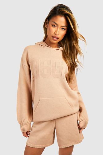 Womens Dsgn Embossed Hoody And Shorts Knitted Set - - L - boohoo - Modalova