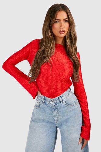 Womens Metallic Flare Long Sleeve Top - - 6 - boohoo - Modalova