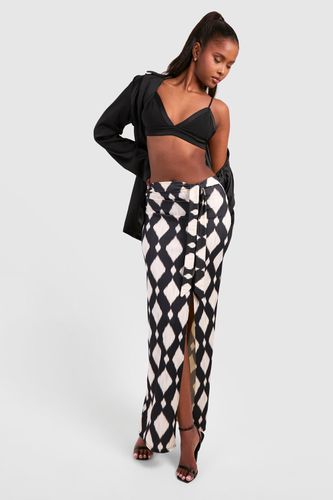 Womens Monochrome Print Textured Maxi Skirt - - 10 - boohoo - Modalova