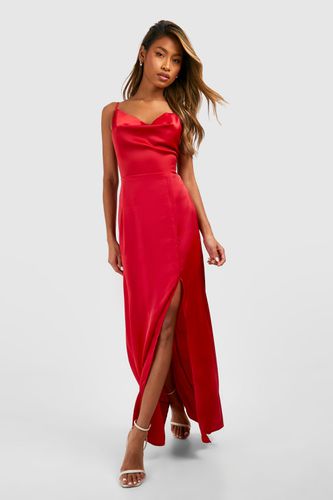 Womens Satin Slip Side Split Maxi Dress - - 10 - boohoo - Modalova