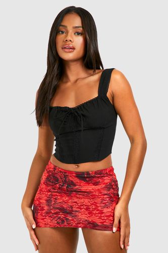 Womens Lace Rose Printed Ruched Bum Mini Skirt - - 12 - boohoo - Modalova