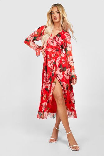 Womens Floral Wrap Midaxi Dress - - 18 - boohoo - Modalova