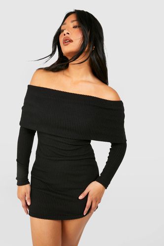 Womens Petite Brushed Rib Bardot Mini Dress - - 16 - boohoo - Modalova