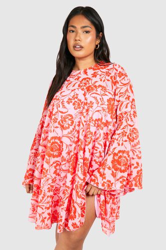Womens Plus Floral Print Flared Sleeve Smock Dress - - 18 - boohoo - Modalova